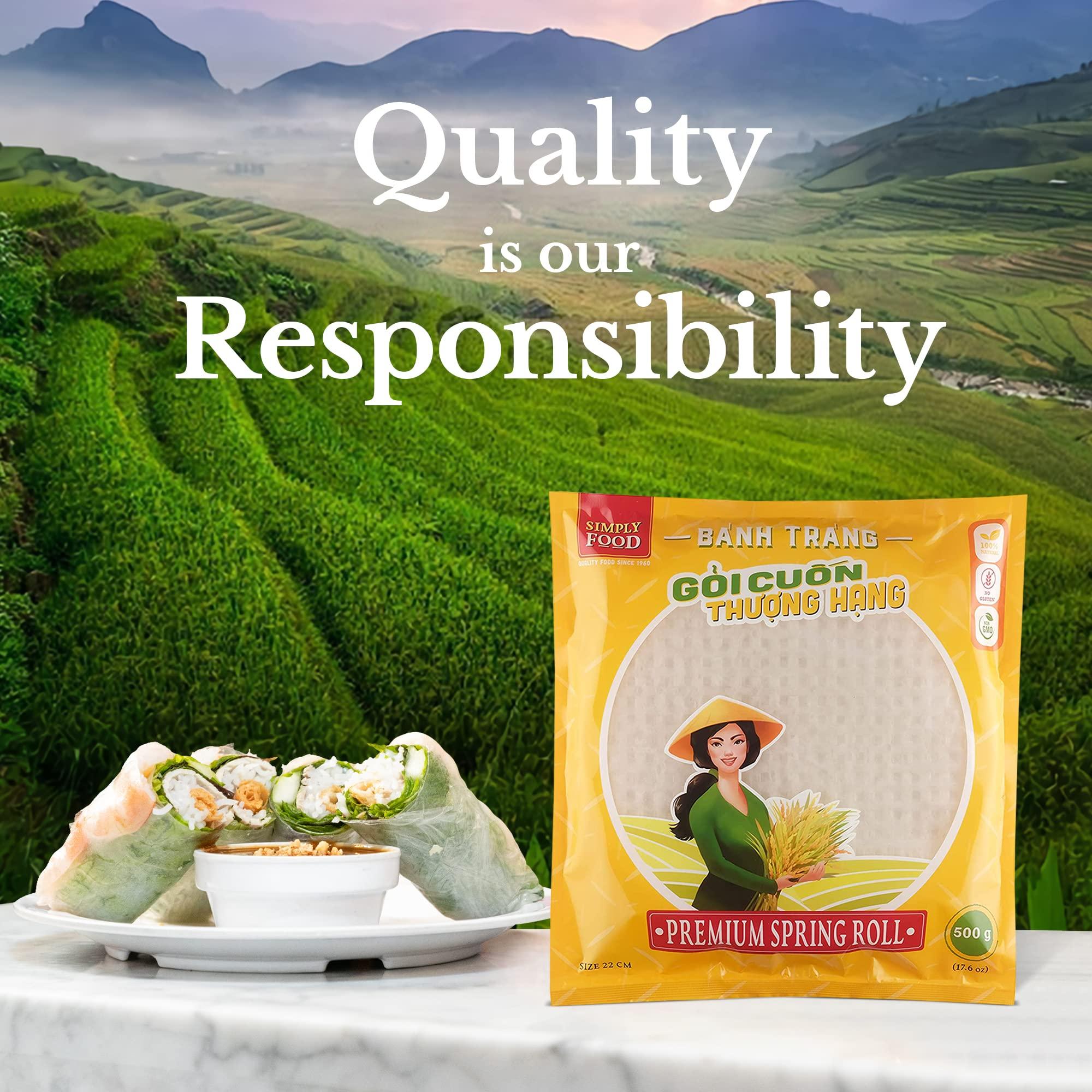 SIMPLY FOOD Simply Food - Round Premium Spring Roll Rice Paper Wrapper, All Natural Rice Paper Wrappers for Spring Rolls, Easy to Use, Gluten-Free, Non-GMO, 22 cm