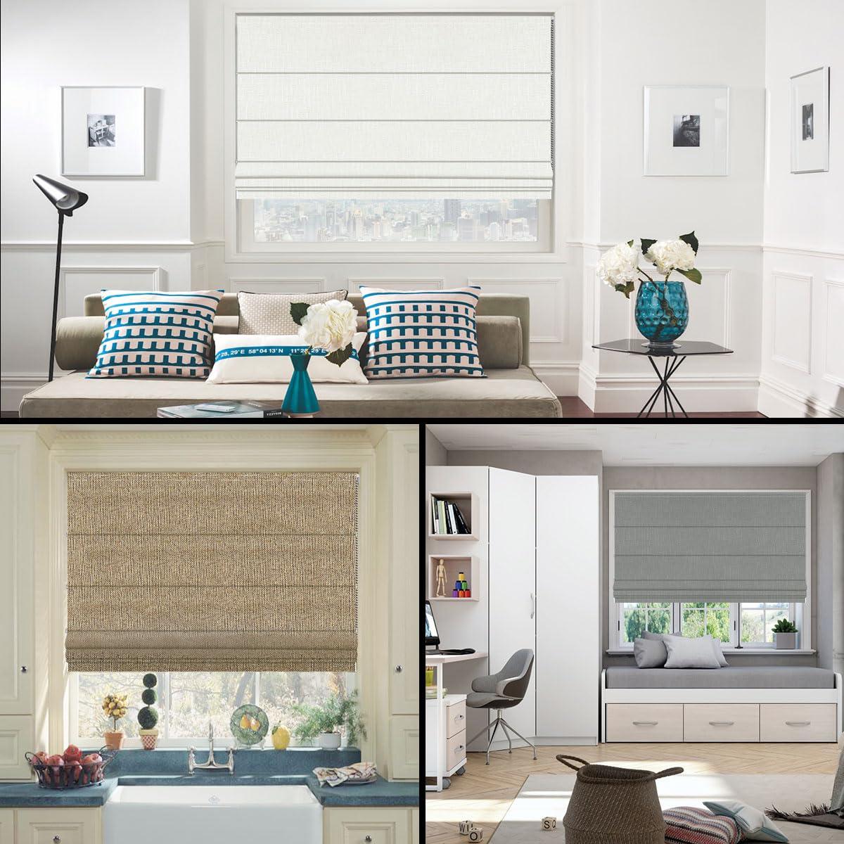 TINFONBLY TINFONBLY Blackout Custom Roman Shades for Windows, Thermal Insulated Sunlight Blocking Window Blinds for Home Office, Privacy French Door Shade, 68" W x 52" H Sandy Brown, Easy Install