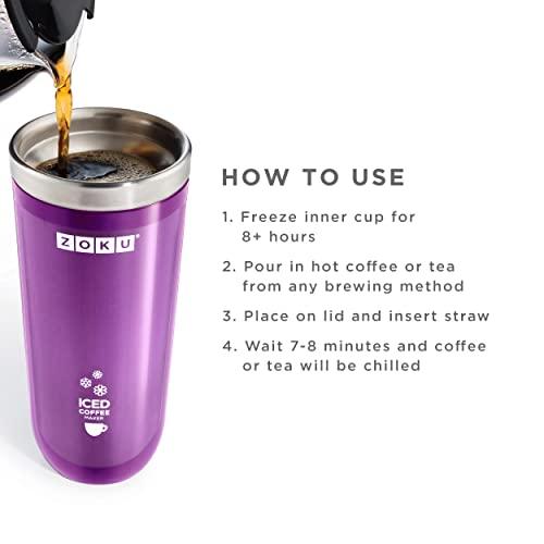 ZOKU ZOKU Instant Iced Coffee Maker, Reusable Beverage Chiller Cools Hot Beverages in Minutes Without Dilution, Portable 11-ounce Tumbler With Spill-resistant Lid and Straw, Purple