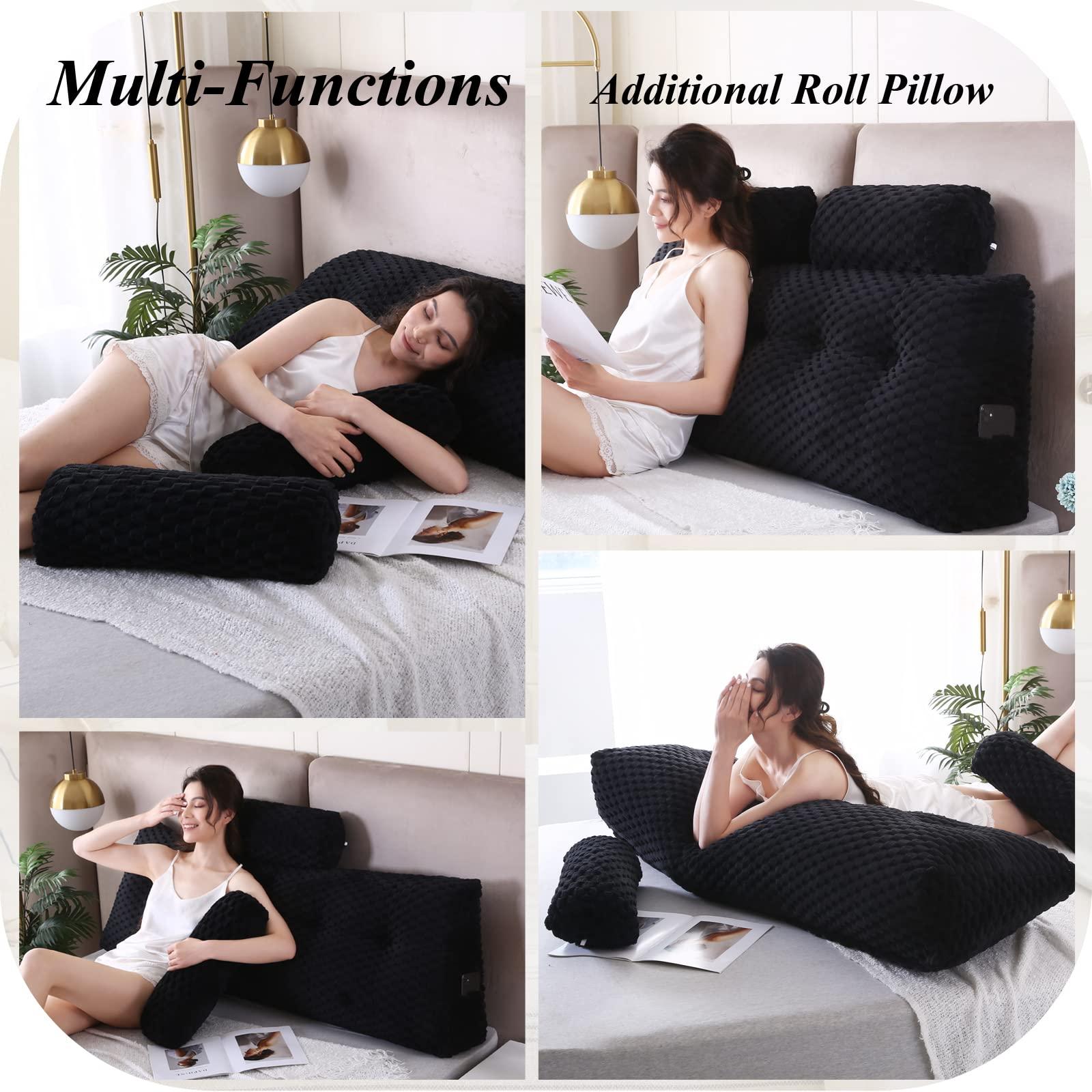 Gpround Gpround Wedge Headboard Pillows + 2 Head Roll Pillow Bed Wedge Pillow for Headboard Large Bolster for Bed Rest Reading Pillows Backrest Pillows for Sitting in Bed Backrest Positioning Support