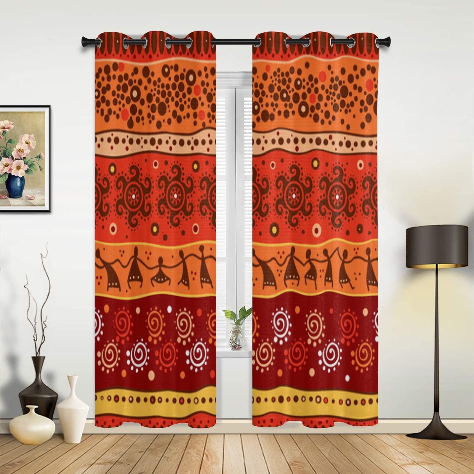 BHJKL BHJKL Ethnic Tribal Geometric Blackout Curtains, Vintage Boho Window Treatment Set, 2 Panels 3D Printed Grommet Curtains for Room/Bedroom Heat Insulation Noise Reduction Drapes(72" Wx72 L)