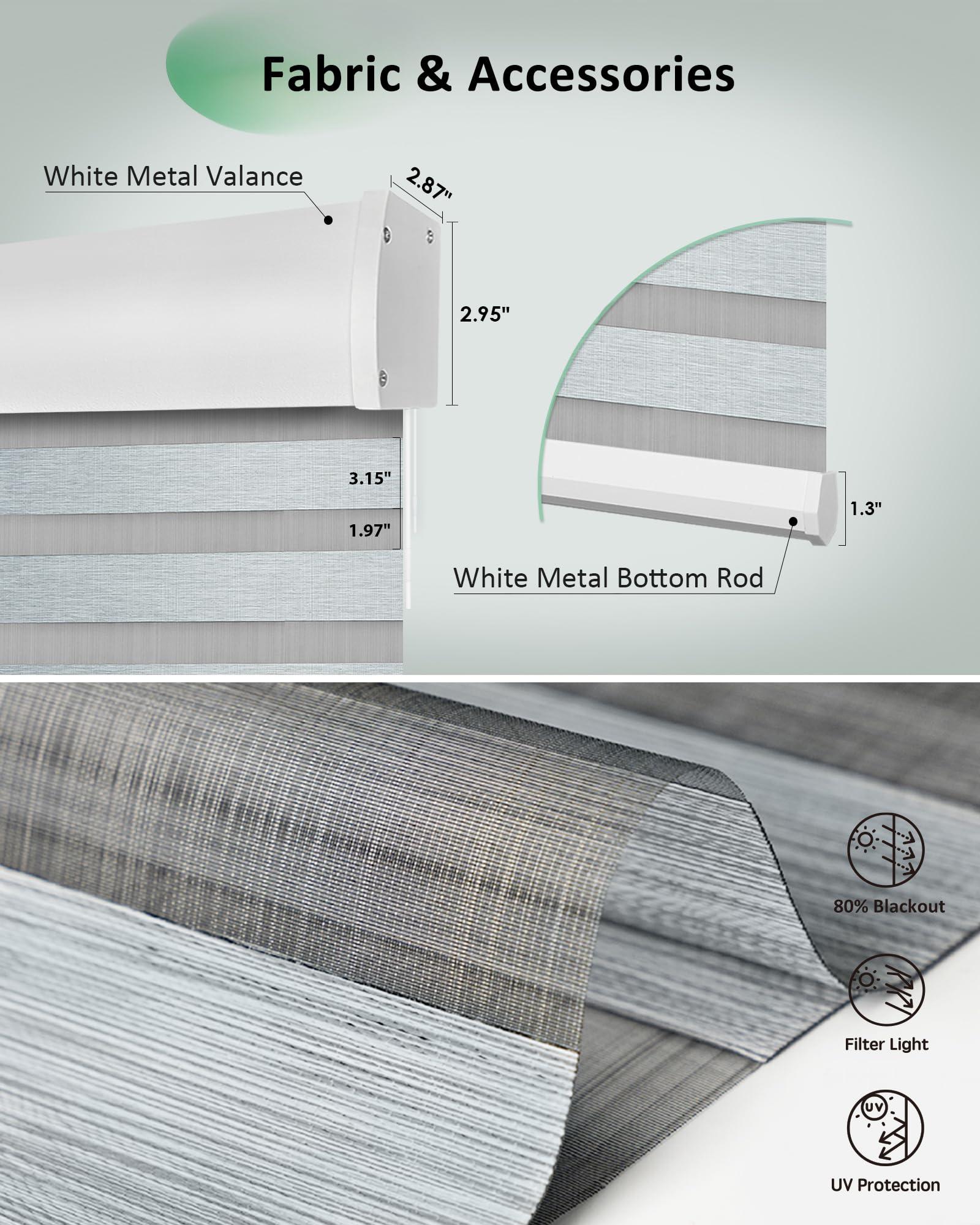 Yoolax Yoolax Motorized Zebra Blinds, Remote Zebra Shades for Indoor Windows, Motorized Shades with Remote Light Control Horizontal Window Blinds (80% Shading Luxury Grey, 22" x 72")