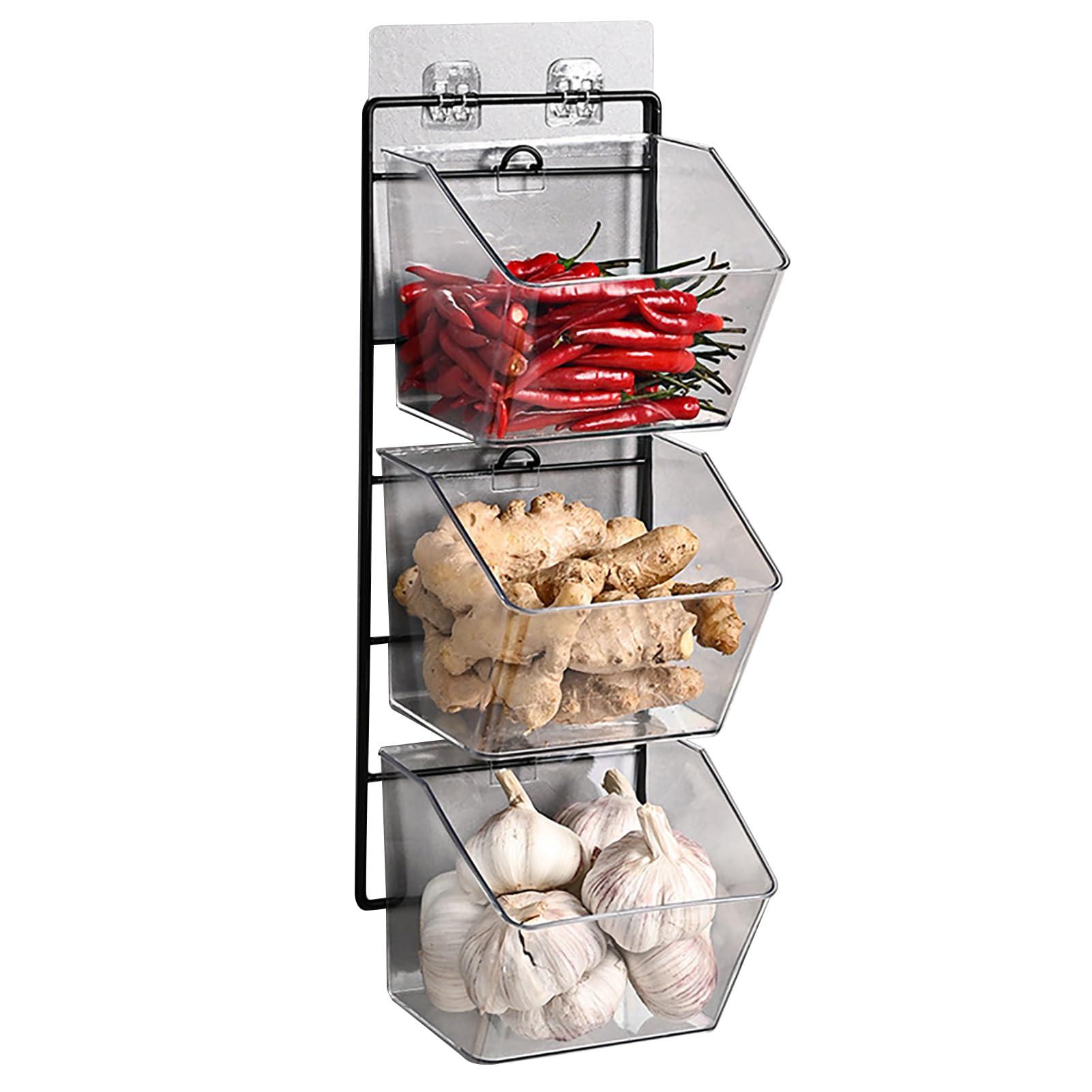 Enforose Onion Ginger Garlic Storage Basket Kitchen Garlic Head Wall Hanging Basket, Ginger Garlic Storage Rack Wall Food Box(Vertical Chest Suspension)