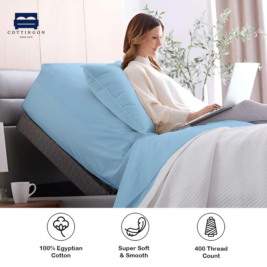 Cottingon Sheets for Sleep Number Bed Split King,Split Top King Sheets for Sleep Number Bed,100% Egyptian Cotton,Light Blue Solid,34 Split- Cal King,400 TC,16 Inch Deep,Split King Sheets for Sleep Number Beds
