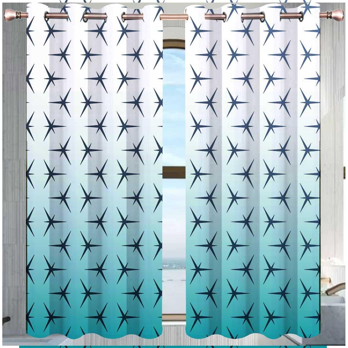 ZYMECH ZYMECH White Cyan Gradient Basement Window Curtains,Geometric Checked Sound Proof Door Cover Acoustic Blanket 63in Width by 80in Height