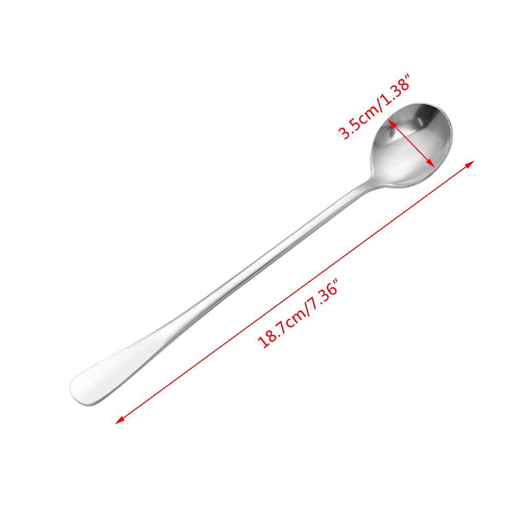 SagaSave SagaSave 5 Pcs Long Handle Spoon Coffee Stirrer Stainless Steel Iced Teaspoon for Milks Tea Mixing Cocktail Stirring Cold Drink (Round Head Spoon)