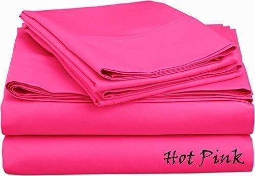LaxLinen LaxLinen Olympic Queen Sheet Set Hot Pink Solid- 4 Pc 100% Egyptian Cotton Adjustable Bed Sheets-All Around Elastic Fits up to 19\" inches deep Pockets- 600 TC (Olympic Queen- 66\" X 80\")