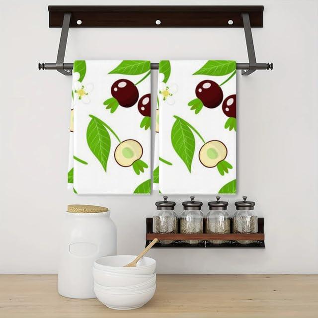 Uptell Uptell Hand Towels Cherry Exotic Fruits Flowers Leafs White Kitchen Towels Dish Towels Set of 2,16x24 Inch Drying Dishcloth,Farmhouse Home Seasonal Spring Decorations
