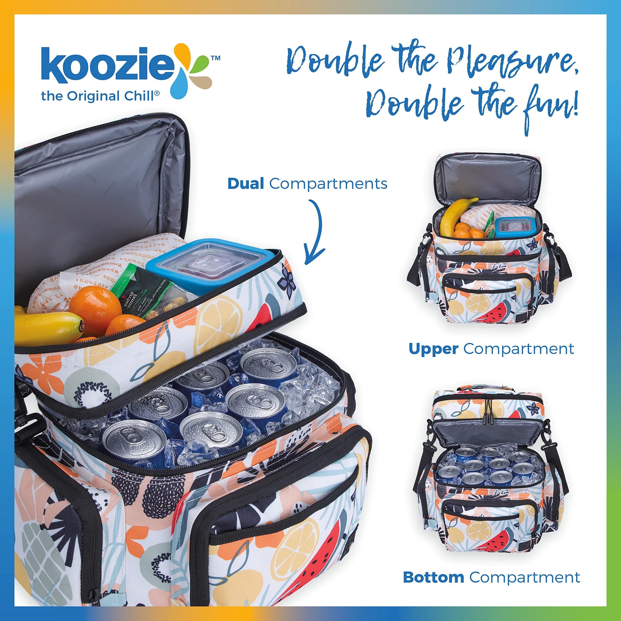KOOZIE KOOZIE Dual Compartment Cooler Lunch Bag for Women - Large Double Decker Insulated Lunch Box with Removable Shoulder Strap - Resuable Lunch Tote for Work, Travel, Beach, Picnic (Tutti Fruitti)