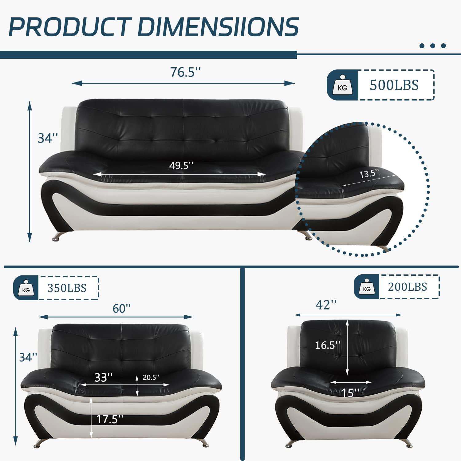 AYCP AYCP Contemporary Living Room Furniture Set, Vegan Leather Sofa Set for Living Room/House/Bedroom/Office/Apartment (White/Black, 3 PCS), F45&F46