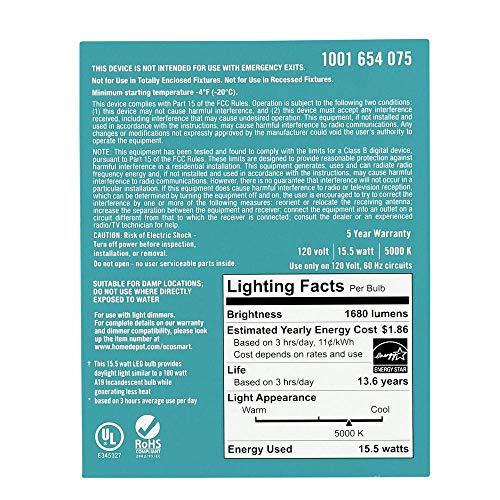 EcoSmart (8-Pack) EcoSmart LED Dimmable 100-Watt Daylight Light Bulb, A19, 1680-Lumen, 5000K, E26 Base