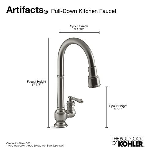 Kohler KOHLER 99260-2BZ Artifacts Single-Hole Kitchen Sink Faucet with 17-5/8 in. Pull-Down Spout and 3-Function Sprayhead, Oil-Rubbed Bronze, One Size