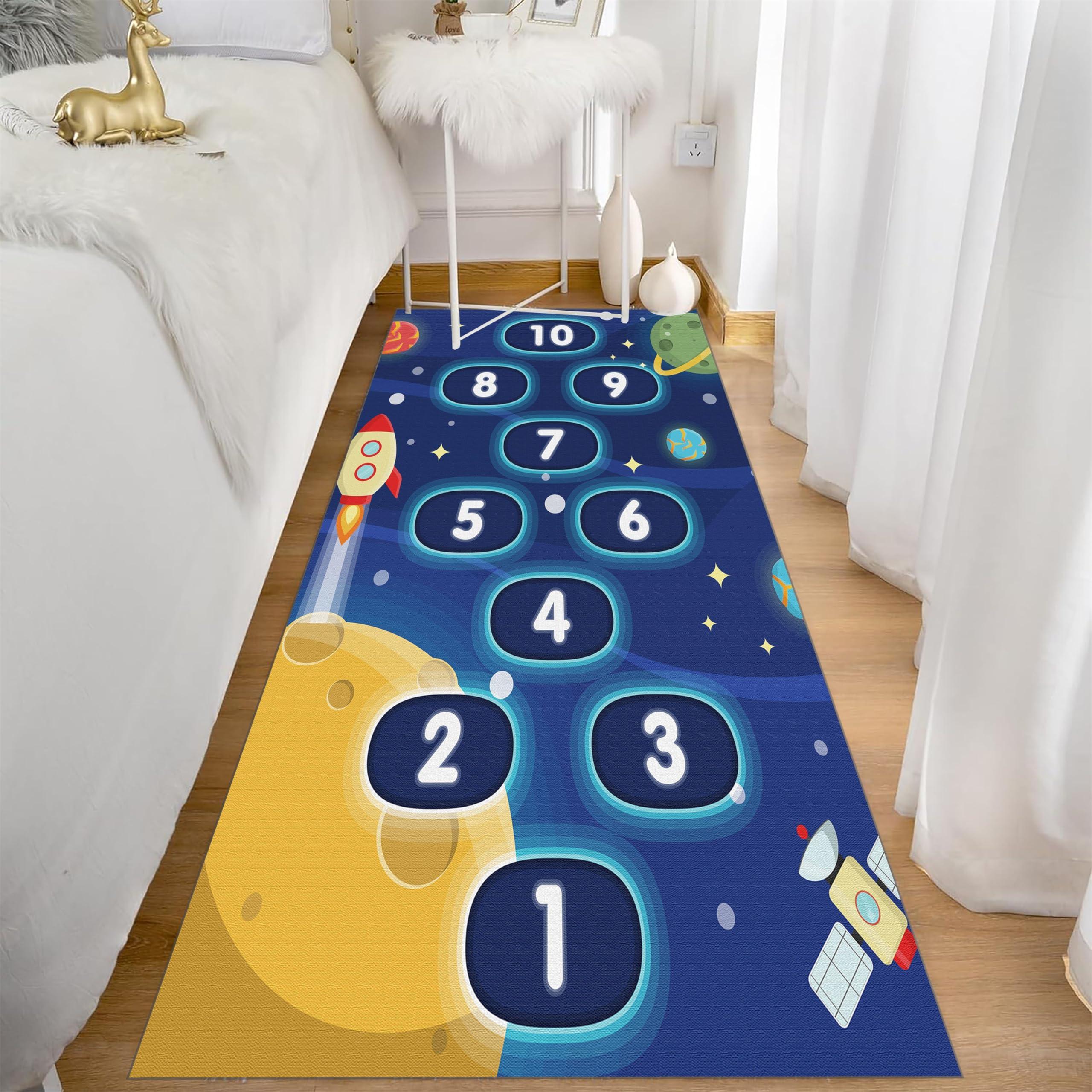 RUGROOM RUGROOM Blue Outer Space Kids Play Rug Digital Kids Toddler Playmat Anti-Slip Solar System Planets Anti-Slip Toddler Mat Boys Girls Bedroom Bedside Rugs Easy to Clean Washable 3x8ft
