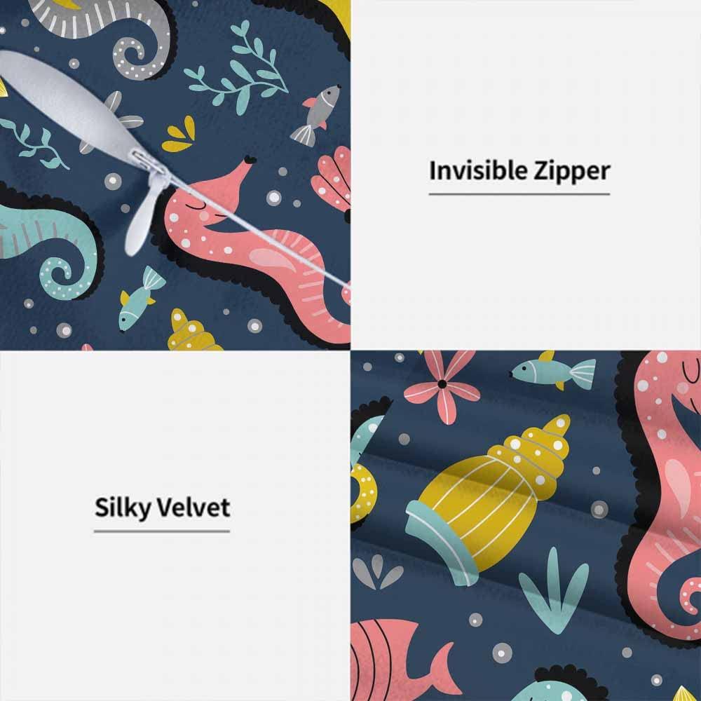 IBILIU IBILIU Cartoon Sea Animals Pillow Covers 26x26 Inch Set of 2,sea horse sea shells fish ocean animals Polyester Throw Pillow Cases Cushion Covers for Bedroom,Sofa,Couch - No Insert