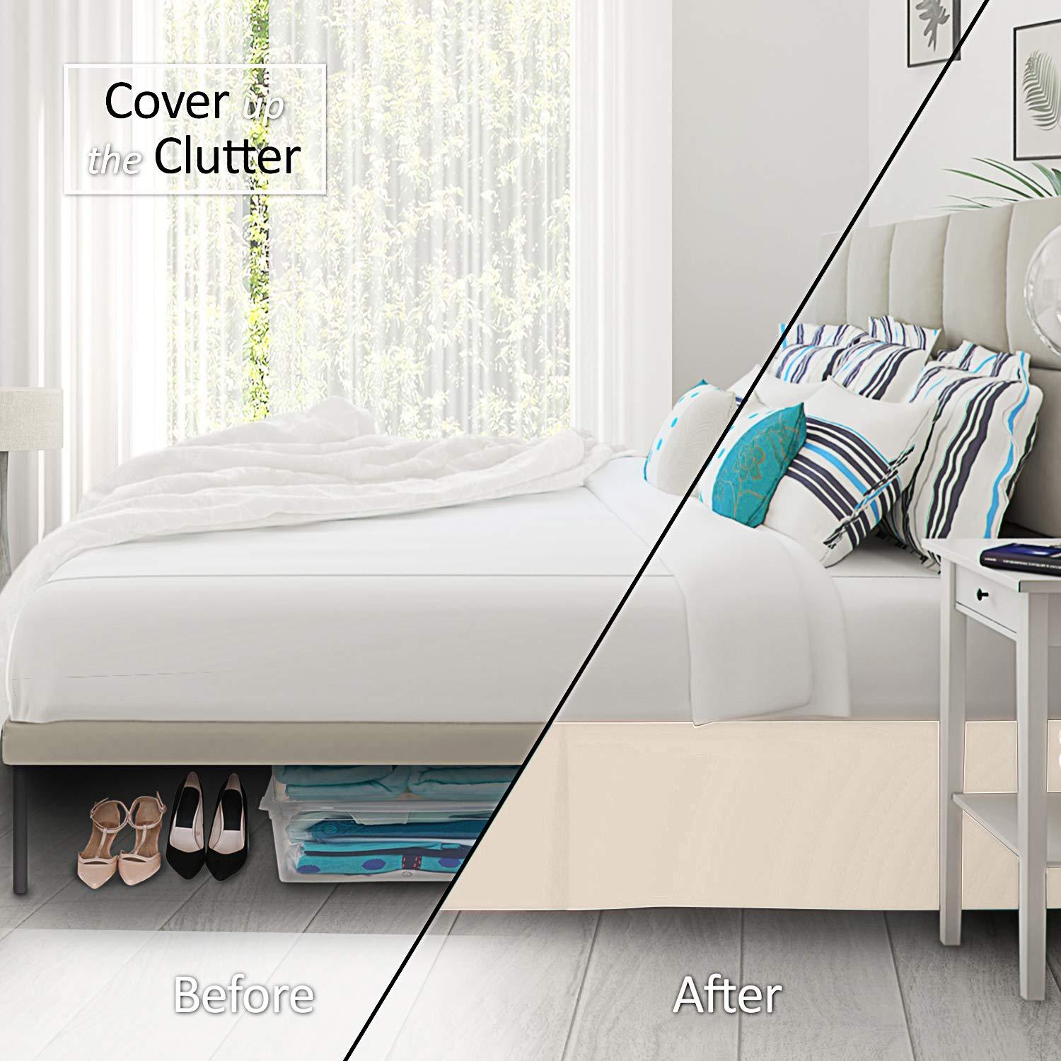 Ammara Linen Ammara Linen Pleated Bed Skirt Easy Fit Bed Skirt 21 Inch Tailored Drop - King 78 x 80 Inches - Ivory - 1000 Thread Count Brushed Egyptian Cotton Wrinkle Resistant