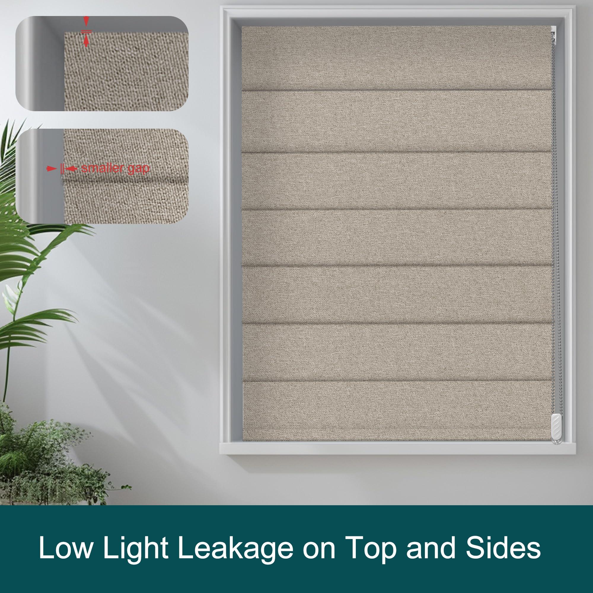 BERISSA BERISSA Blackout Roman Shades for Windows,Linen Roman Blinds,Room Darkening Thermal Insulated Pull Down Window Shades for Home Living Room Bedroom,Sand Brown,34" W x 66" H