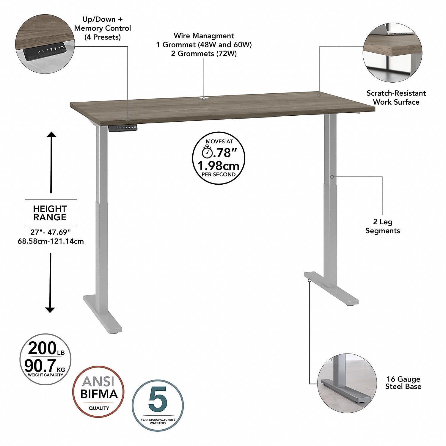 Bush Furniture Bush Business Furniture Move 60 Series Electric Height Adjustable Standing Desk, 60W x 30D, Modern Hickory with Cool Gray Metallic Base
