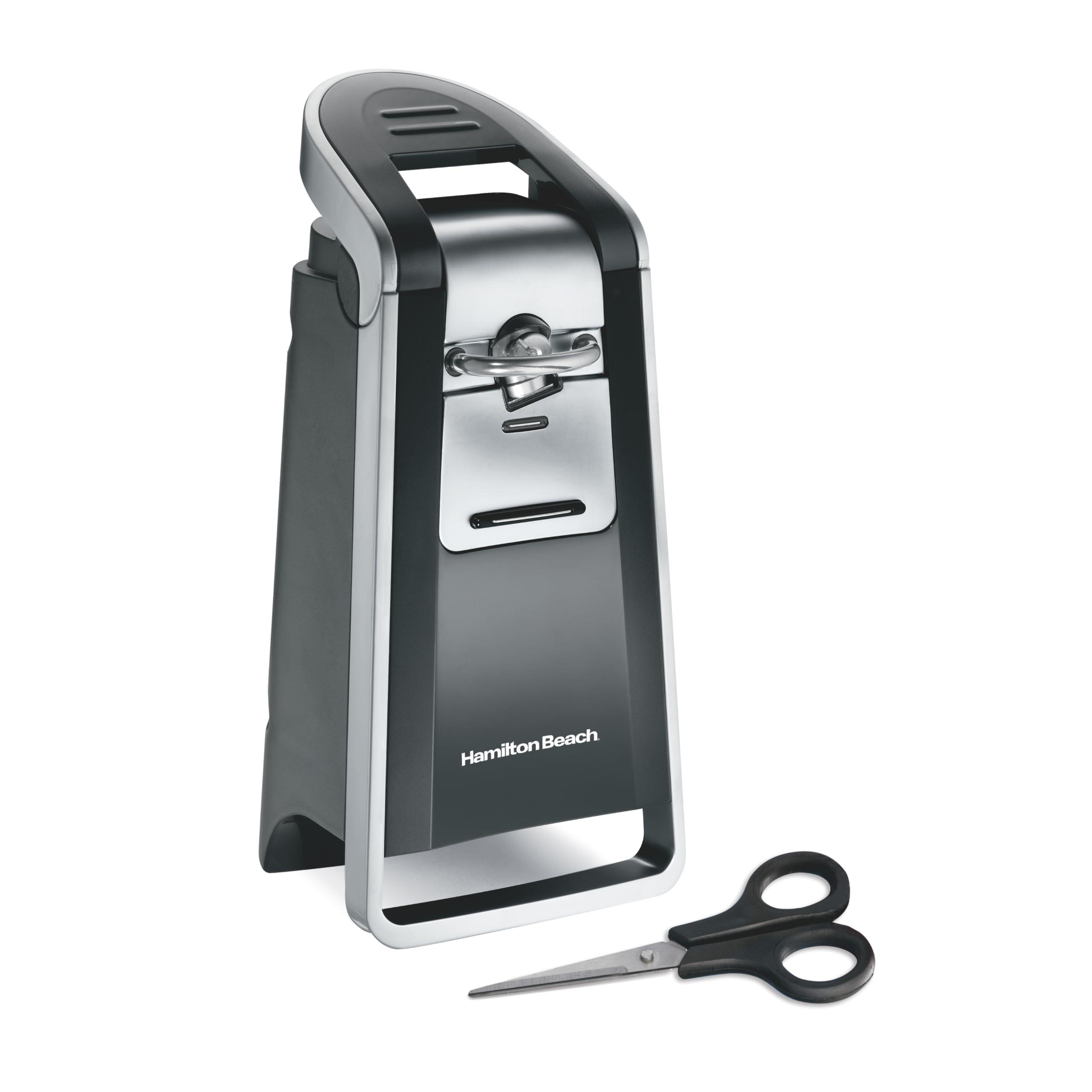 Hamilton Beach Hamilton Beach Smooth Edge Electric Automatic Can Opener for Kitchen with Easy Push Down Lever, Extra Tall, Includes Stainless Steel Scissors, Black and Chrome (76607)