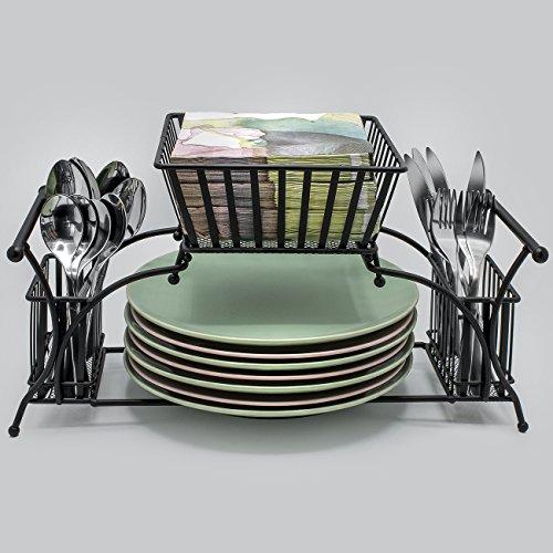 Sorbus Sorbus Utensil Caddy — Use For Napkin, Cutlery, Plate Holder — Stackable Flatware Caddy, Tabletop Organizer — Ideal for Dining Table, Party, Buffet, Kitchen, Entertaining (Black)