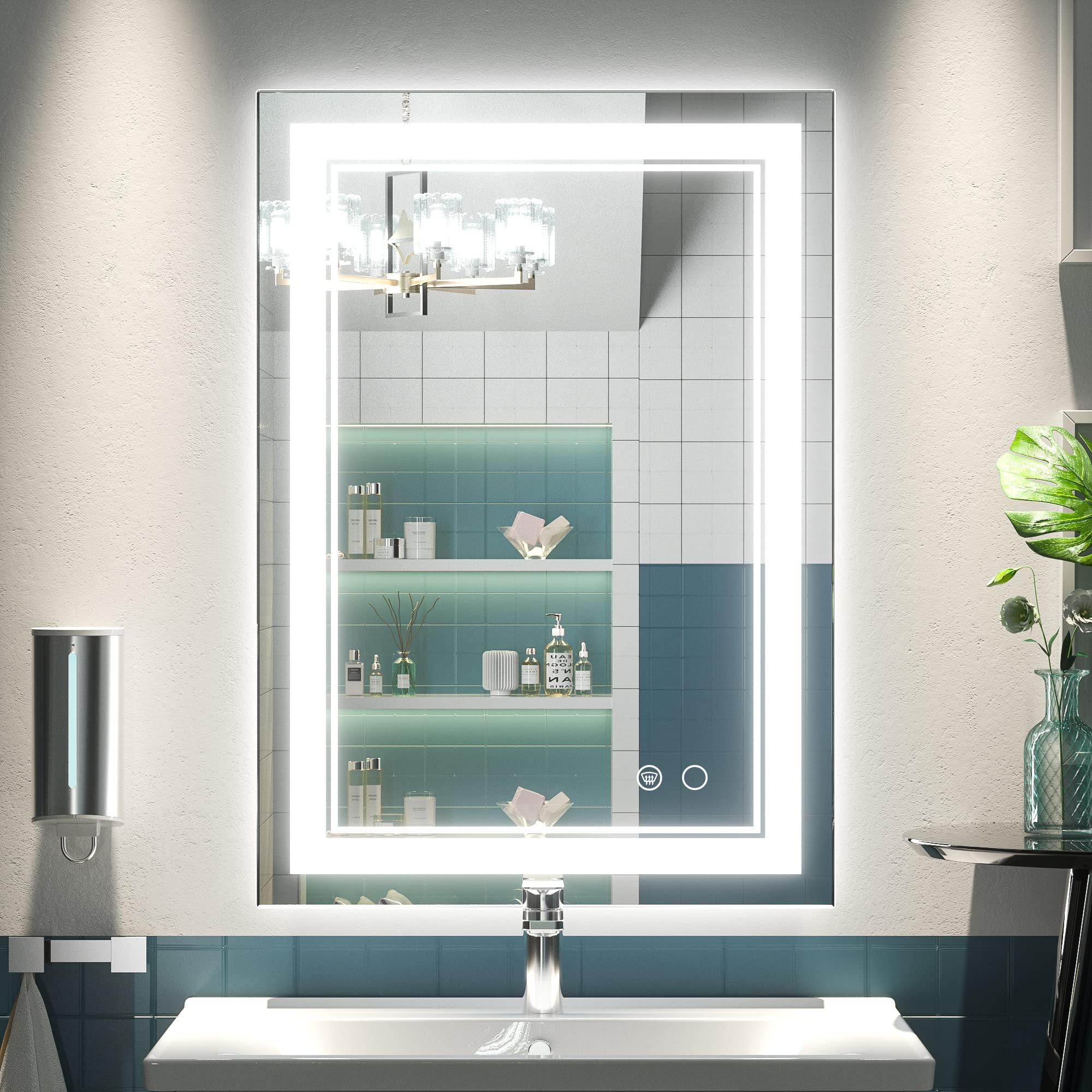 Keonjinn Keonjinn 20 x 28 Inch LED Mirror Bathroom Mirror with Front Lights, UL Listed LED Driver, Wall Mounted Lighted Vanity Mirror, Anti-Fog Dimmable Bathroom LED Mirror, 6000K(Horizontal or Vertical)