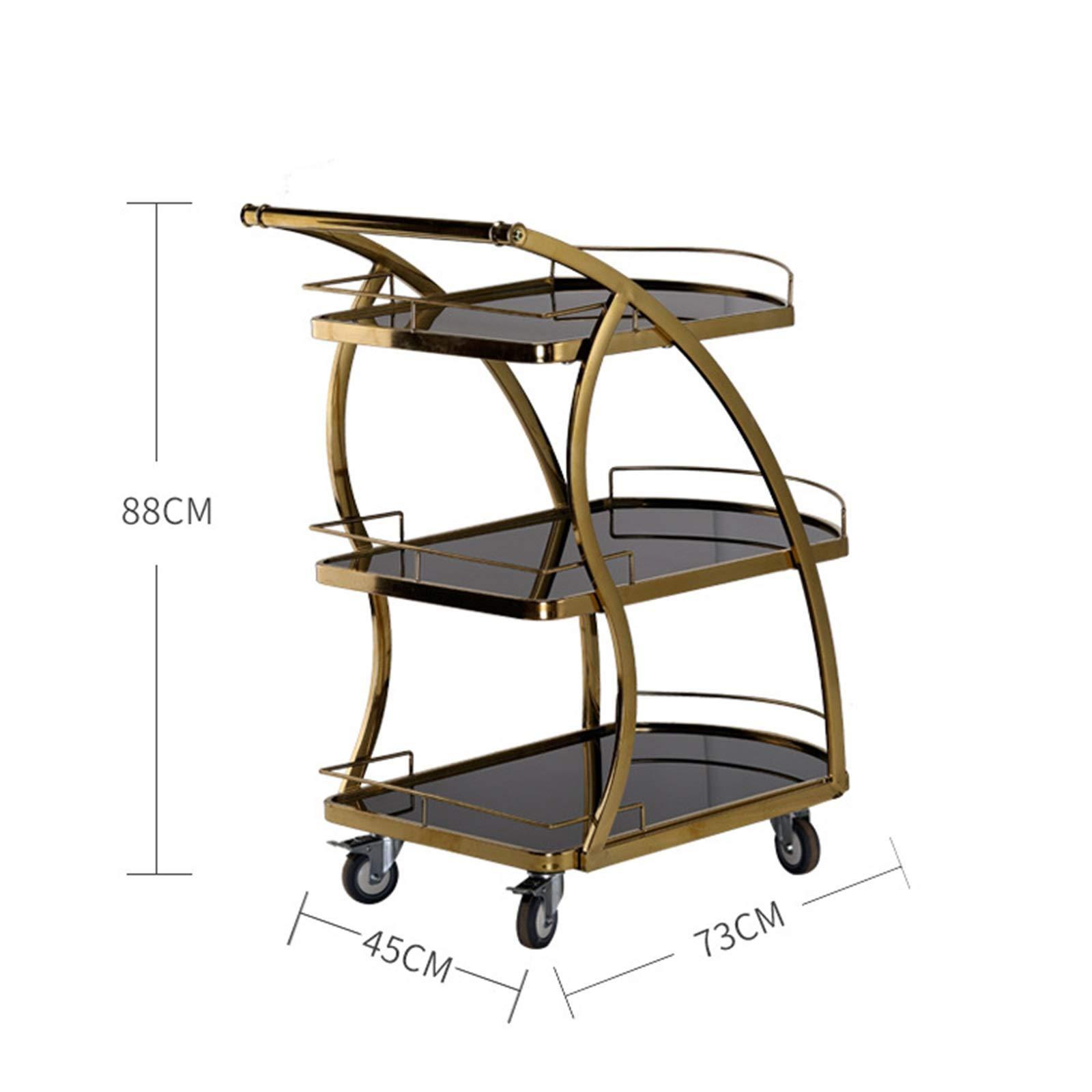 MaGiLL Bar Cart Bar Carts for Home, Mobile Wine Cart On Wheels, Wine Rack Table with Glass Holder, Kitchen Serving Trolley (Gold 70x45x88cm)