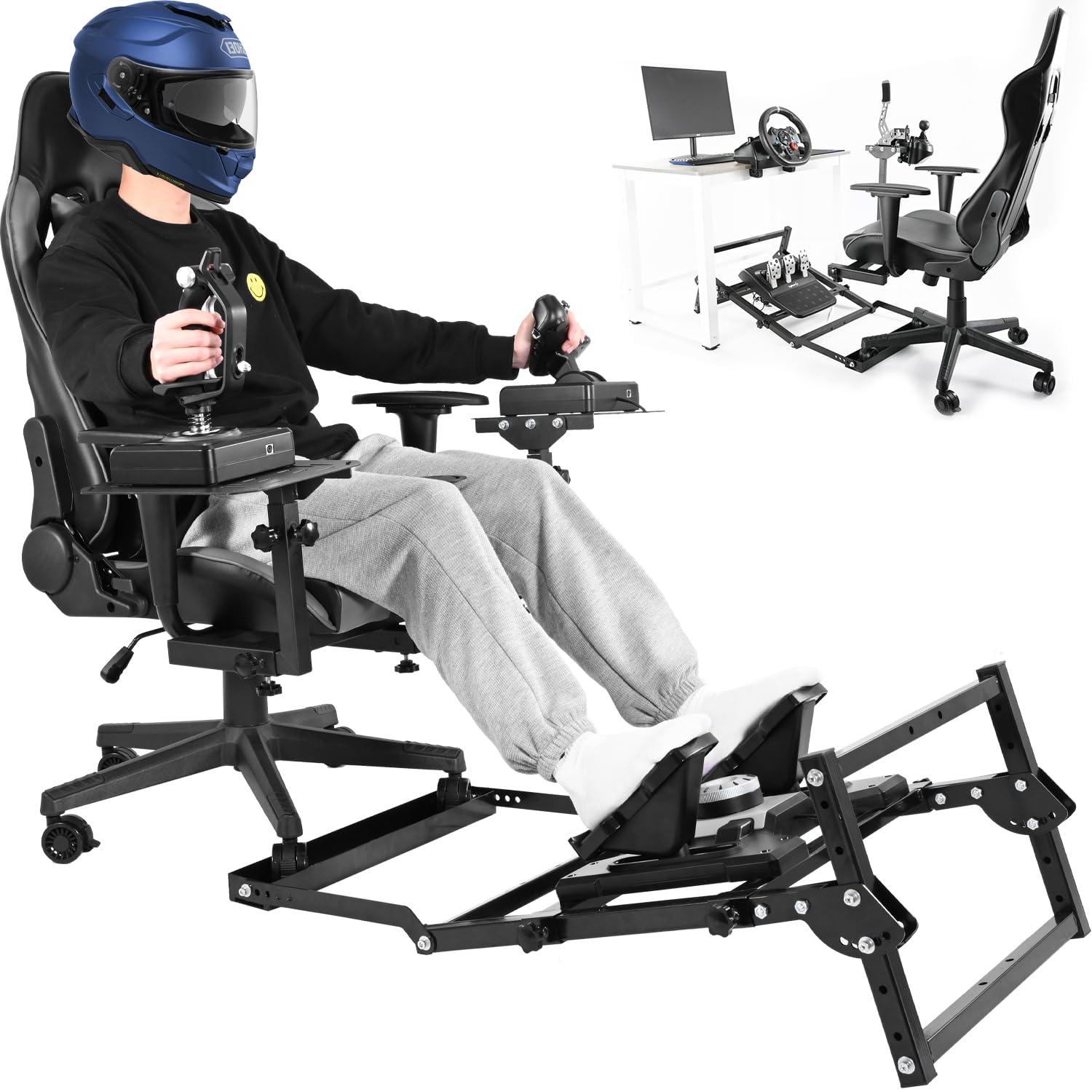Gazzyt Gazzyt X52 Flight Simulator Cockpit Playseat with Foldable Pedal Stand Fit for Logitech X52PRO X56, Thrustmaster,Hotas Warthog, Not Included Pedals, Joystick and Throttle