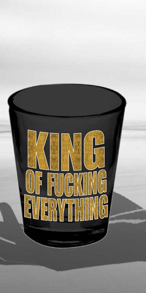 JUST FUNKY JUST FUNKY King of Fucking Everything Gold Foil-Printed Shot Glass Gift, 1.5oz Black