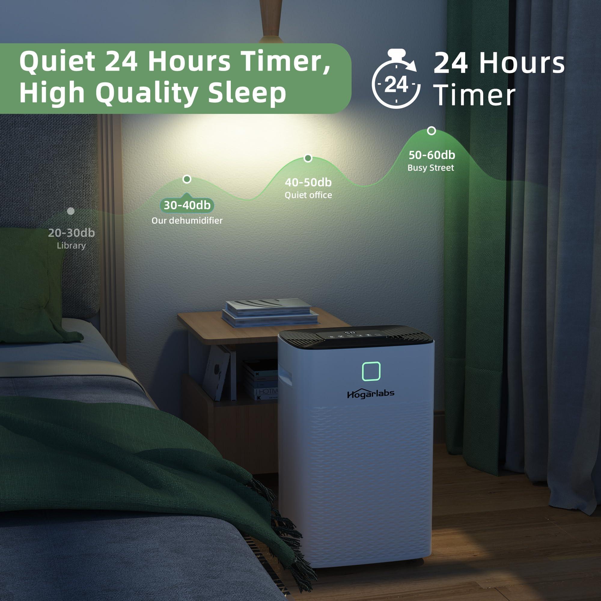 HOGARLABS HOGARLABS 34 Pint Dehumidifiers for Home Basements, with 3 Working Modes, Overflow Protection, and Auto Shut off Restart. Ultra Silent Dehumidifier with Drain Hose, Intelligent Humidity Control