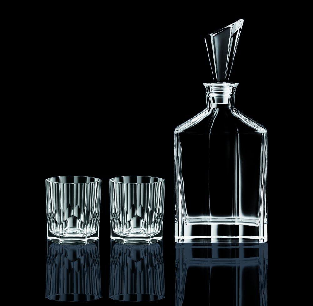 Nachtmann - The Life Style Division of Riedel Glas Nachtmann Aspen collection Decanter Set with Stopper and 2 Whisky Tumblers, Dishwasher safe clear crystal glass made for bourbon, scotch, vodka, tequila, wine, great for gift for men,