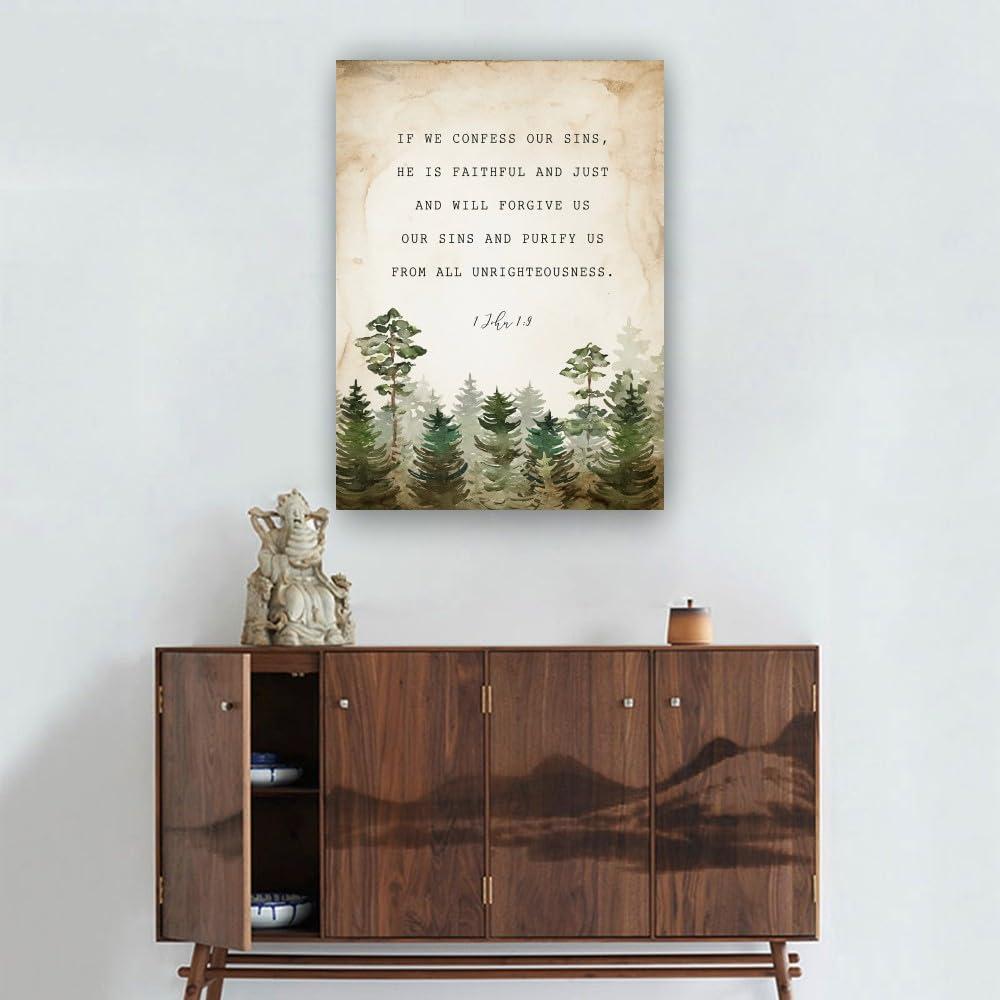Liuannx Liuannx 1 John 1 9 Bible Scripture Wall Art Prints If We Confess Our Sins Bible Verse Posters Picture Canvas Bedroom Decoration Home (24.00\'\'x36.00\'\',Framed)