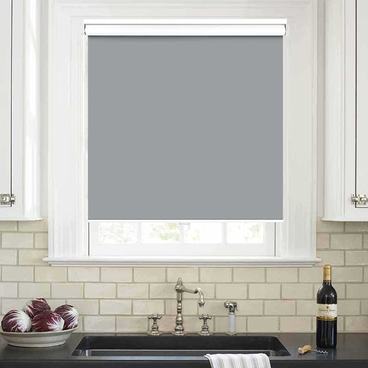 GRLIVA GRLIVA Gray Roller Blinds Blackout Roller Window Shades,Thermal Insulated Fabric Blinds for Windows/Bedroom/Doors/Office,Room Darkening Window Blinds and Shades,Easy to Install,60" W 60" H