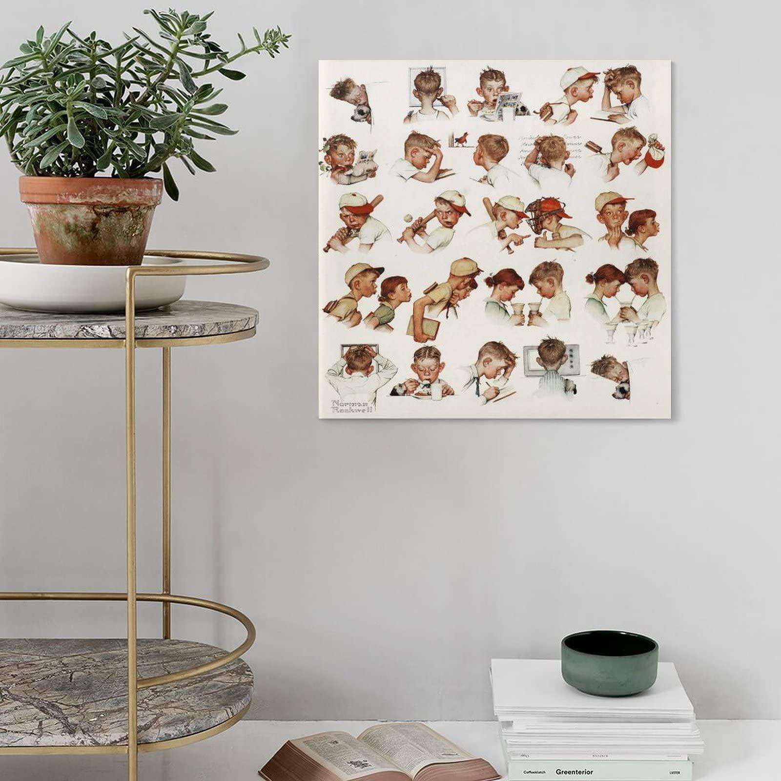 NIZHNAO 35+ Norman Rockwell Canvas Illustration Day in The Life of A Boy by Norman Rockwell Retro Poster Decorative Painting Canvas Wall Art Living Room Posters Bedroom Painting 24x24inch(60x60cm)