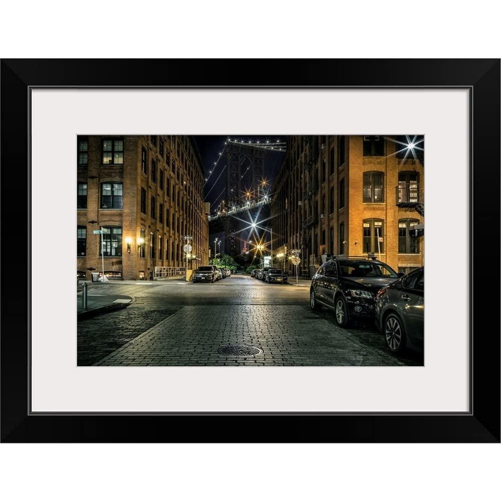 GREATBIGCANVAS GREATBIGCANVAS Manhatten Bridge and Streets from Black Framed Wall Art Print, New York City Artwork