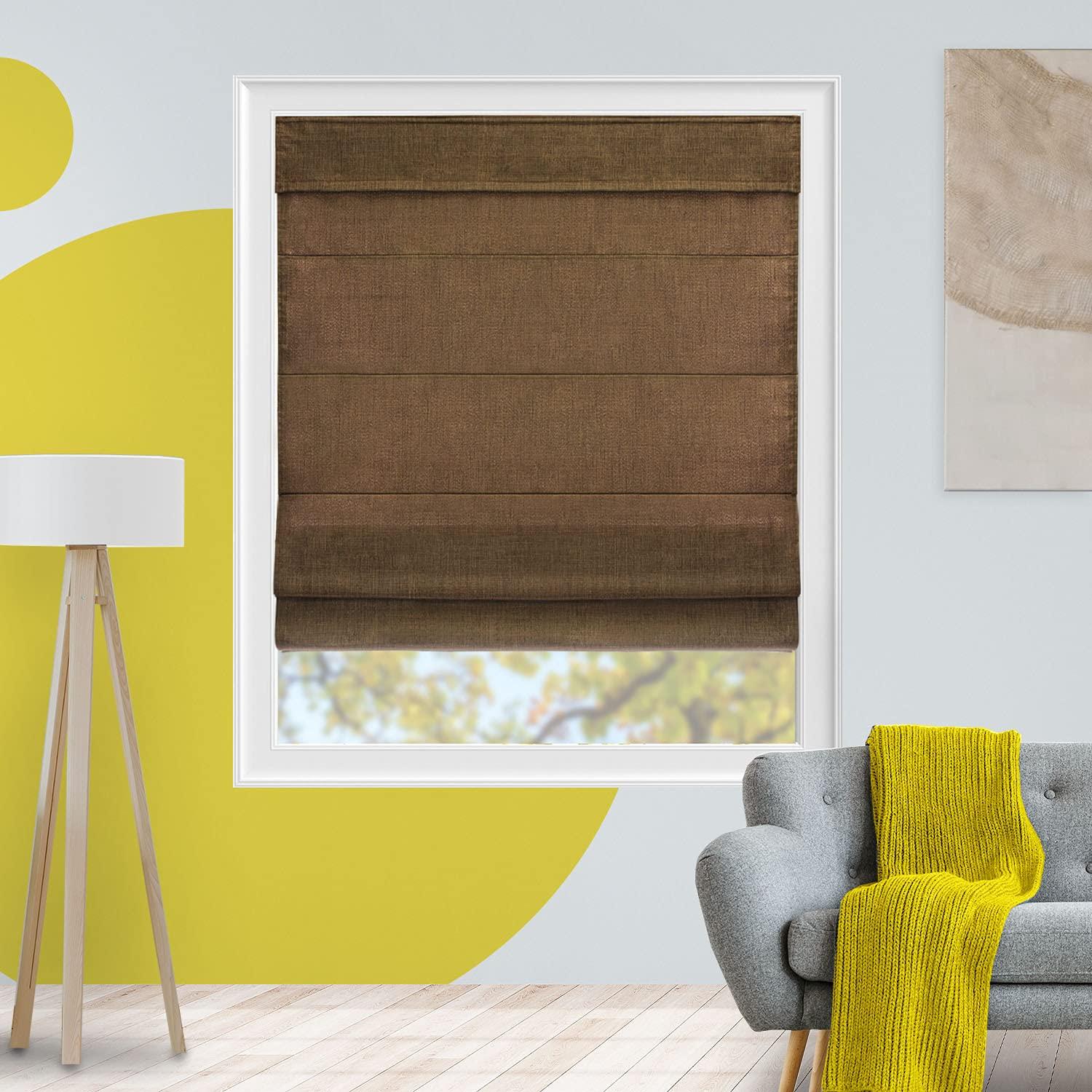 YELLOW BLINDS Room Darkening Roman Shades for Windows, Cordless Linen Fabric Window Blind Treatment, UV Blocking, Energy Efficient and Privacy Protection, 31 X 64, Burton Brown by YELLOW BLINDS