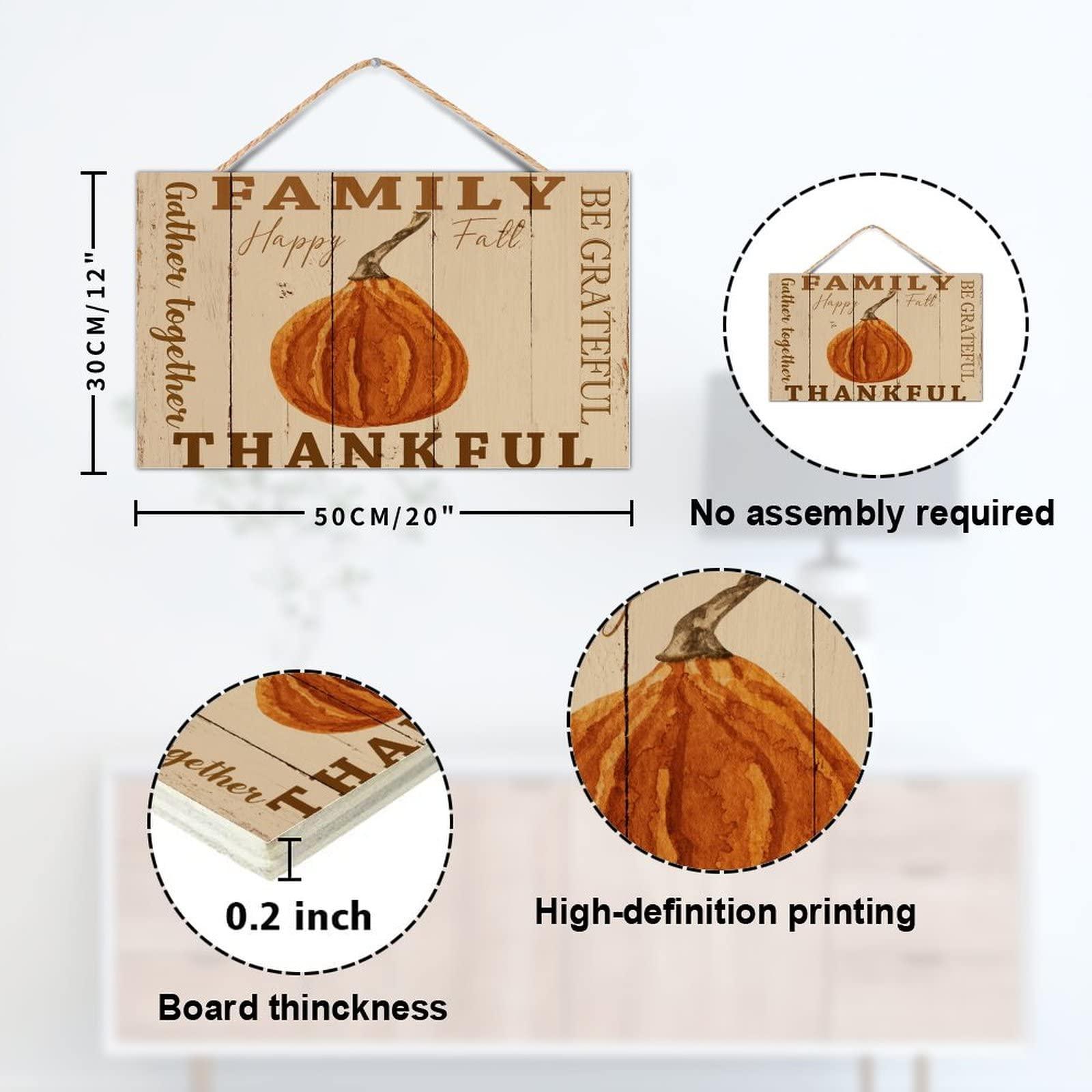 TEANFUN Farmhouse Home Sign Family Wall Decor Be Grateful Thankful Family Gather Together Wall Art Decor 8\"x14\" Farmhouse Wall Signs for Thanksgiving Home Decor Wall, Kitchen, Bedroom, Office