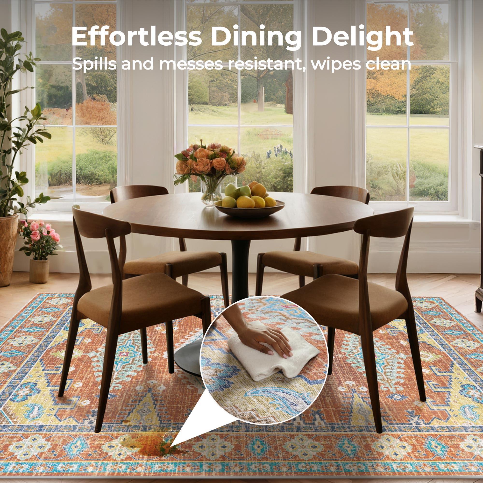 Kokia Kokia Area Rugs Living Room 9x12 Ultra-Thin No Pile Washable Maple Red Large Area Rug Bedroom Geometric Tribal Distressed Lightweight Carpet for Dining Room Home Office