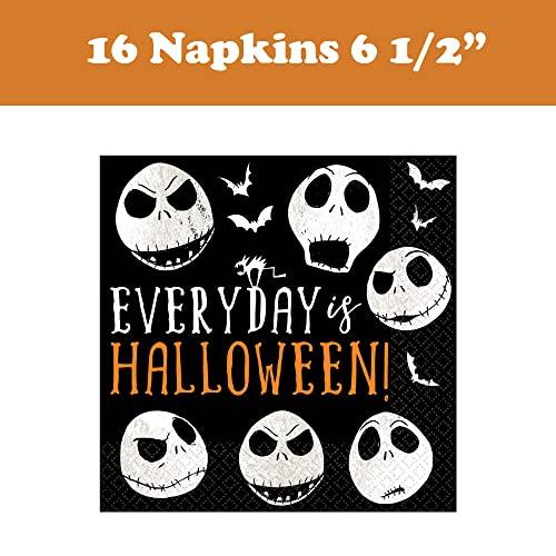 Another Dream Nightmare Before Christmas Birthday Party Supplies Bundle for 16 with Dinner Plates, Dessert Plates, Napkins, Cutlery, Mini Lantern Decorations and Pin