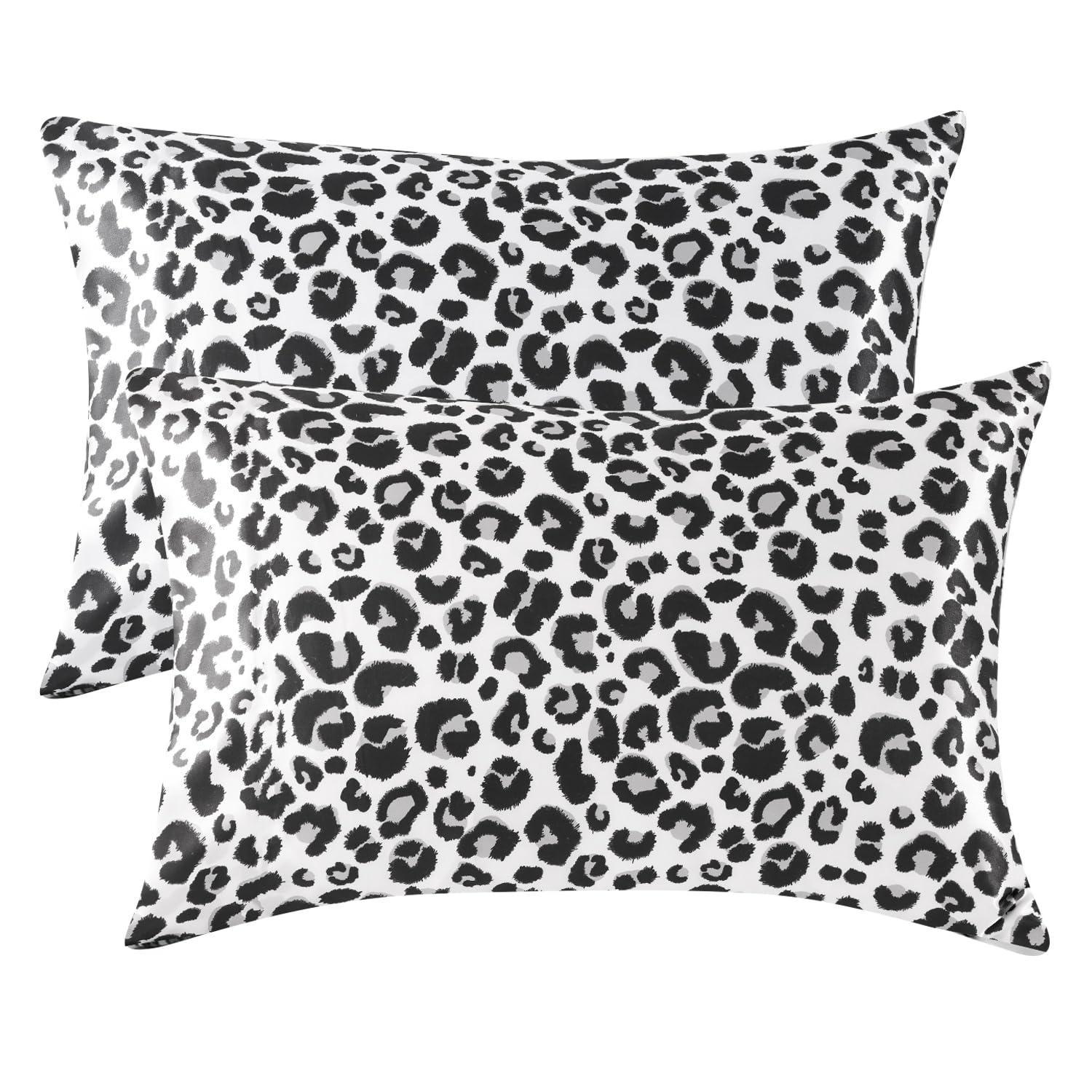 MR&HM MR&HM Satin Pillowcase for Hair and Skin, Silk Satin Pillowcase 2 Pack, Standard Size Pillow Cases Set of 2, Silky Pillow Cover with Envelope Closure (20x26, White Leopard)