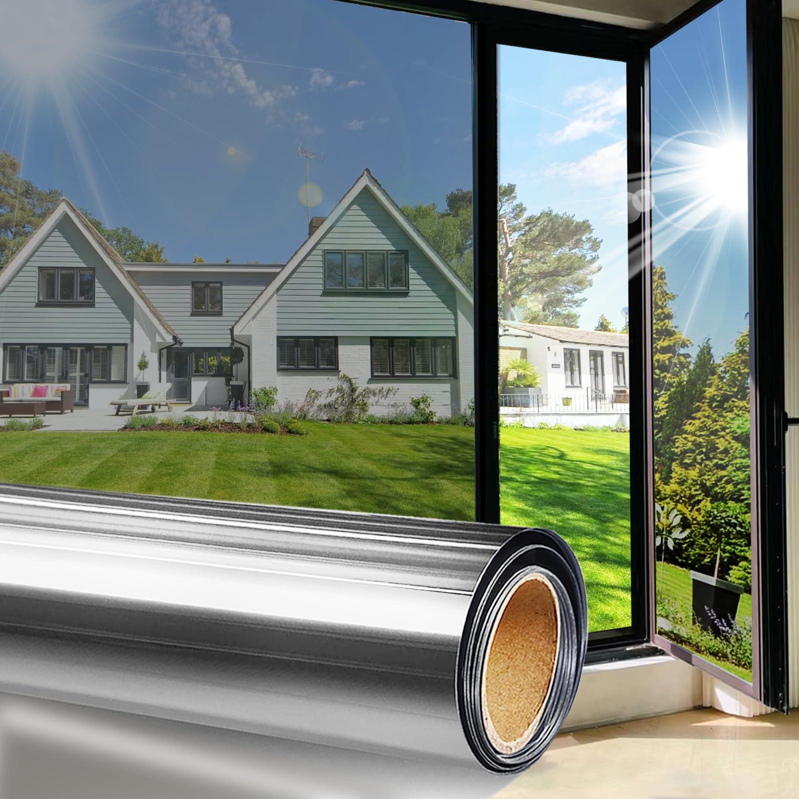ColorfulHall ColorfulHall Window Film Heat Blocking 95% Window Privacy Film See Out not in Window Tint for Home, One Way Reflective Cling for Door Window Home Office(Silver 35.4X78.7 inch)