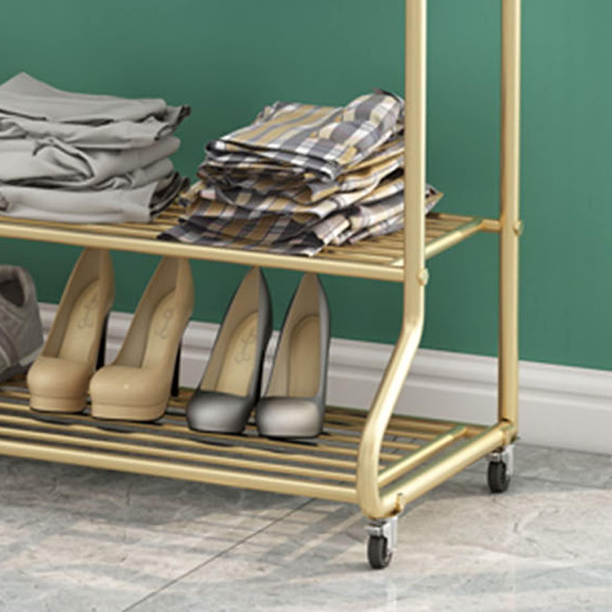 iumLeap iumLeap Coat Racks Heavy Clothes Rails, Clothing Display Racks with 2-Layer Shees, Old-Fashioned Commercial Roller Racks, Industrial Pipe Drying Racks/Golden/100Cm (Golden 120Cm)