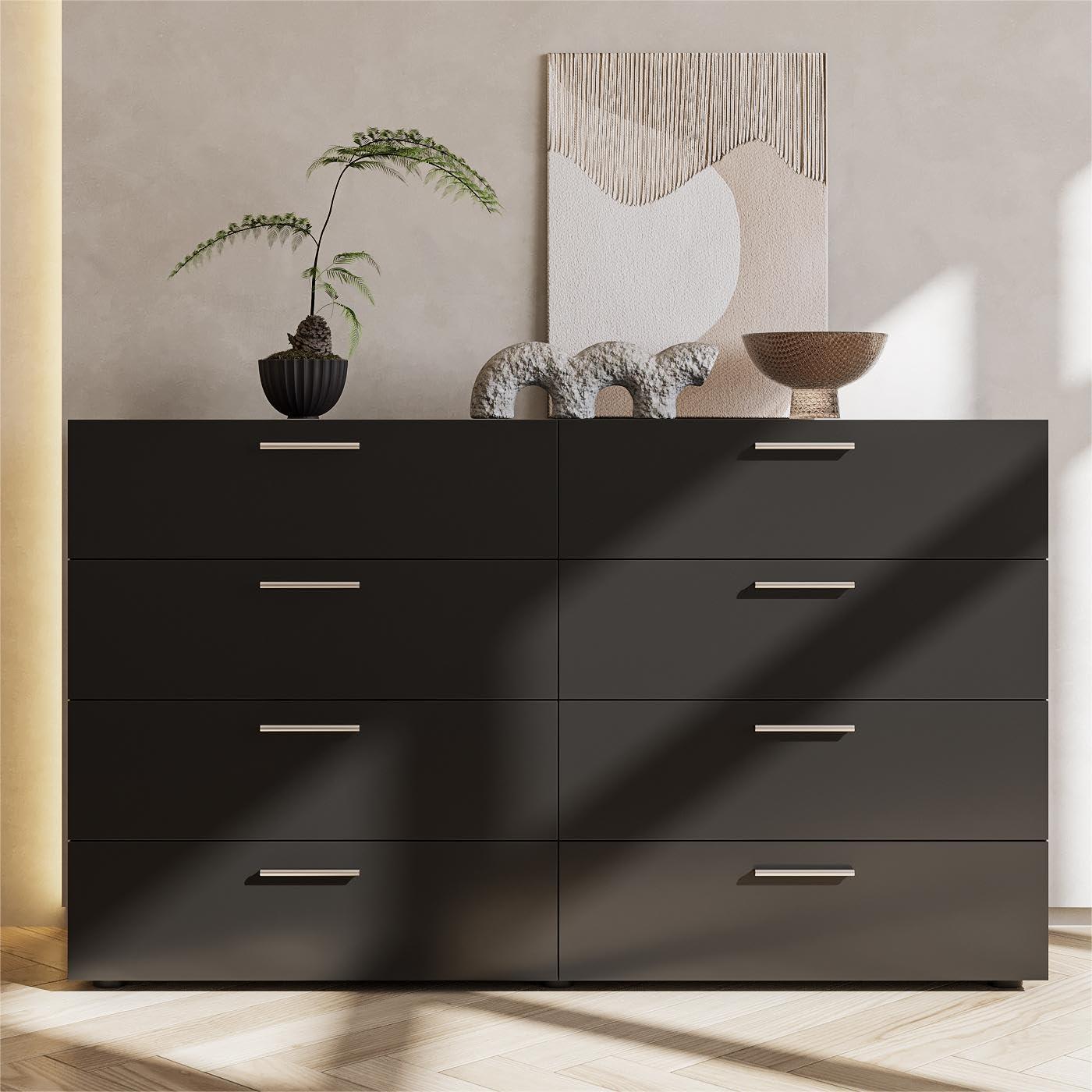 UZUGUL UZUGUL Black Dresser for Bedroom,Modern Large 8 Drawer Dresser,Wood Dresser,Storage Chest of Drawer,Dresser Bedroom Furniture,TV Dresser for Living Room