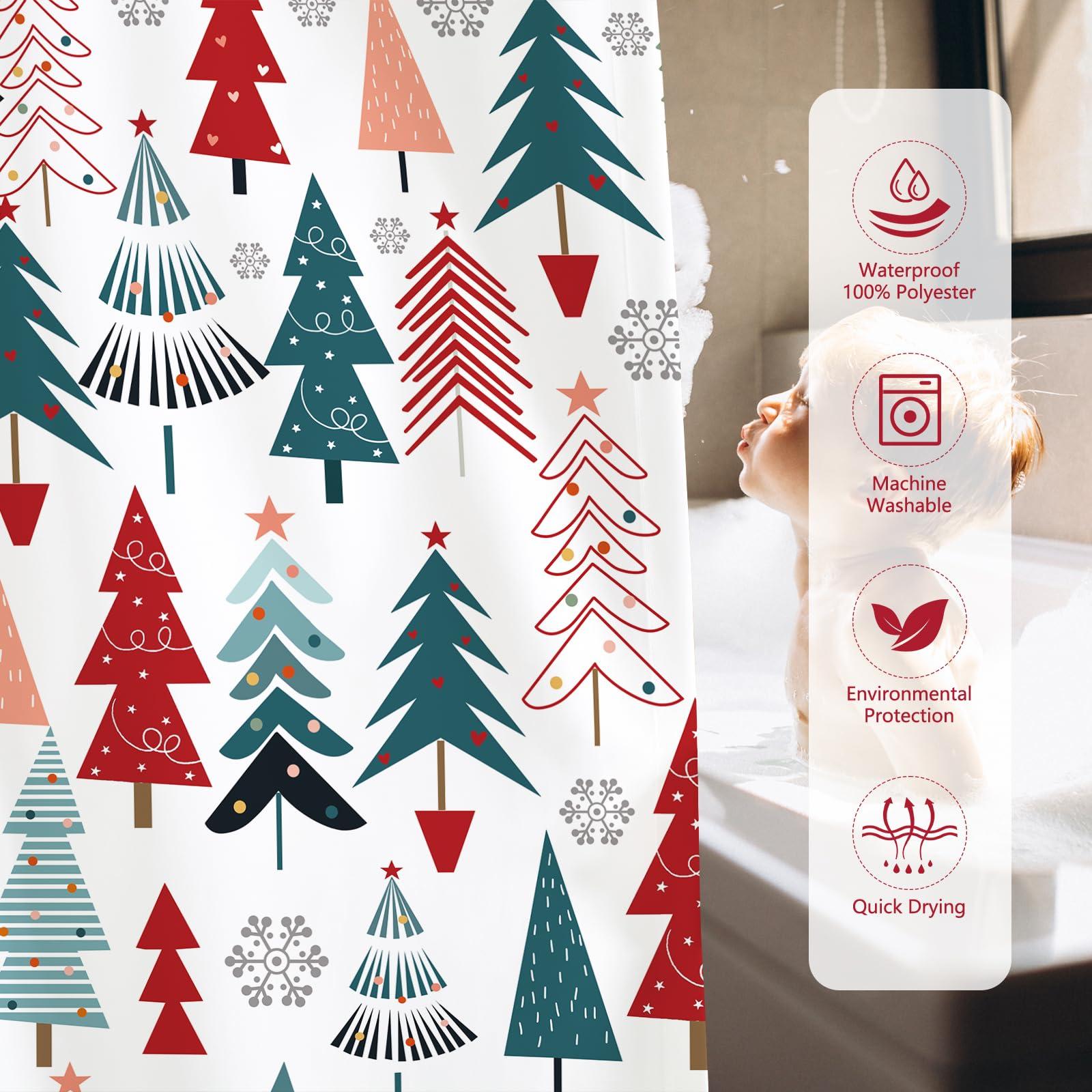 MEHOFOND MEHOFOND Christmas Shower Curtains for Bathroom Christmas Tree Shower Curtain Winter Xmas Tree Snowflake Pattern Bathroom Decor Washable Durable Fabric Shower Curtains 72x72 inch