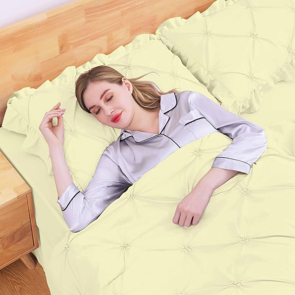 RJ BEDDING All Season-Down Alternative Comforter, 100% Organic Cotton 1000TC, Standard Queen (88\"X88\"), 600GSM Duvet Insert, Corner TABS, Fluffy, Soft, Light Weight, Ivory