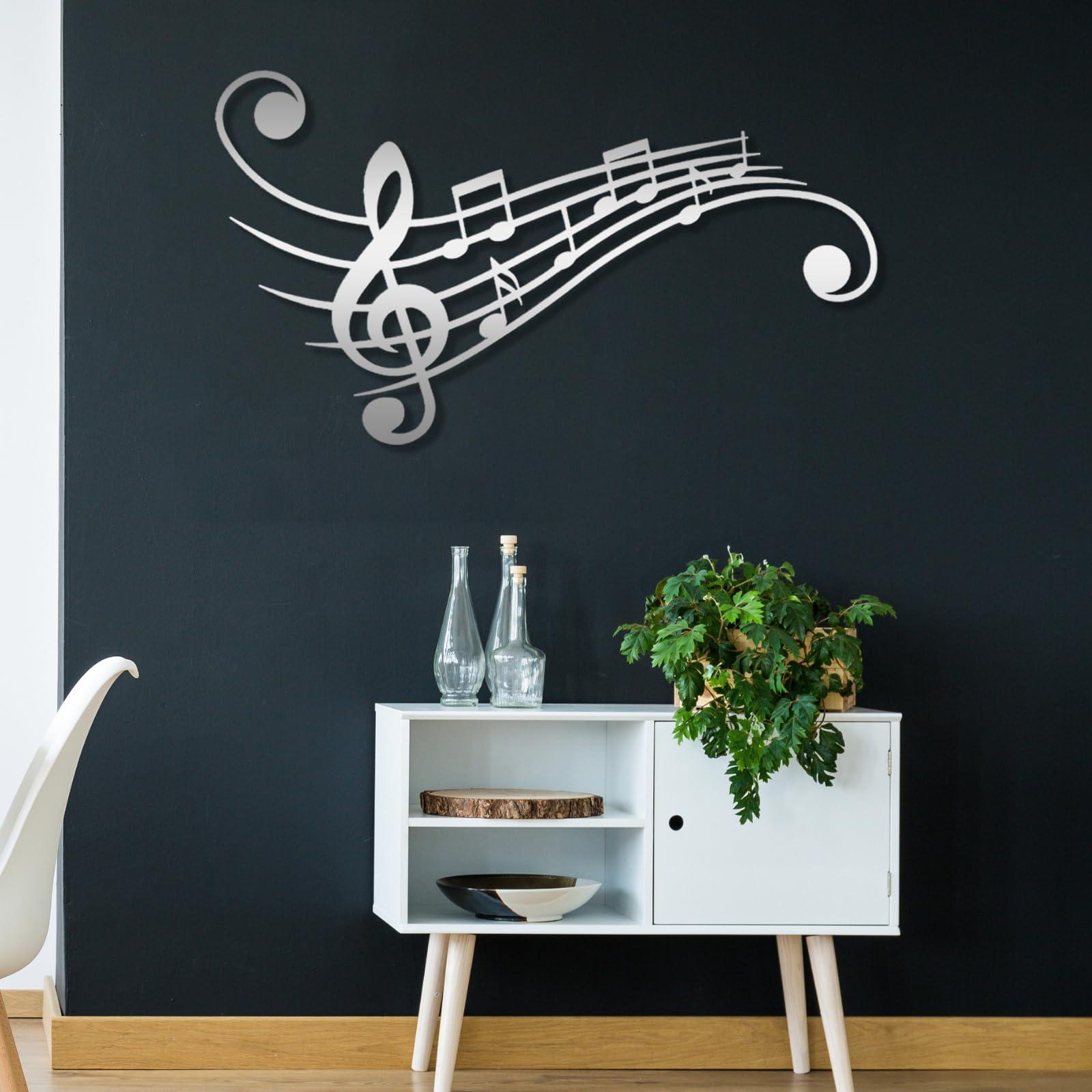 fayholy fayholy Music Notes Metal Wall Art, Metal Treble Clef Design Wall Decor, Music Lover Gift, Conservatoire Decoration, Housewarming Gift, Wall Hanging, Office Wall Decor (Black, 29.5"x17"/75x43cm)