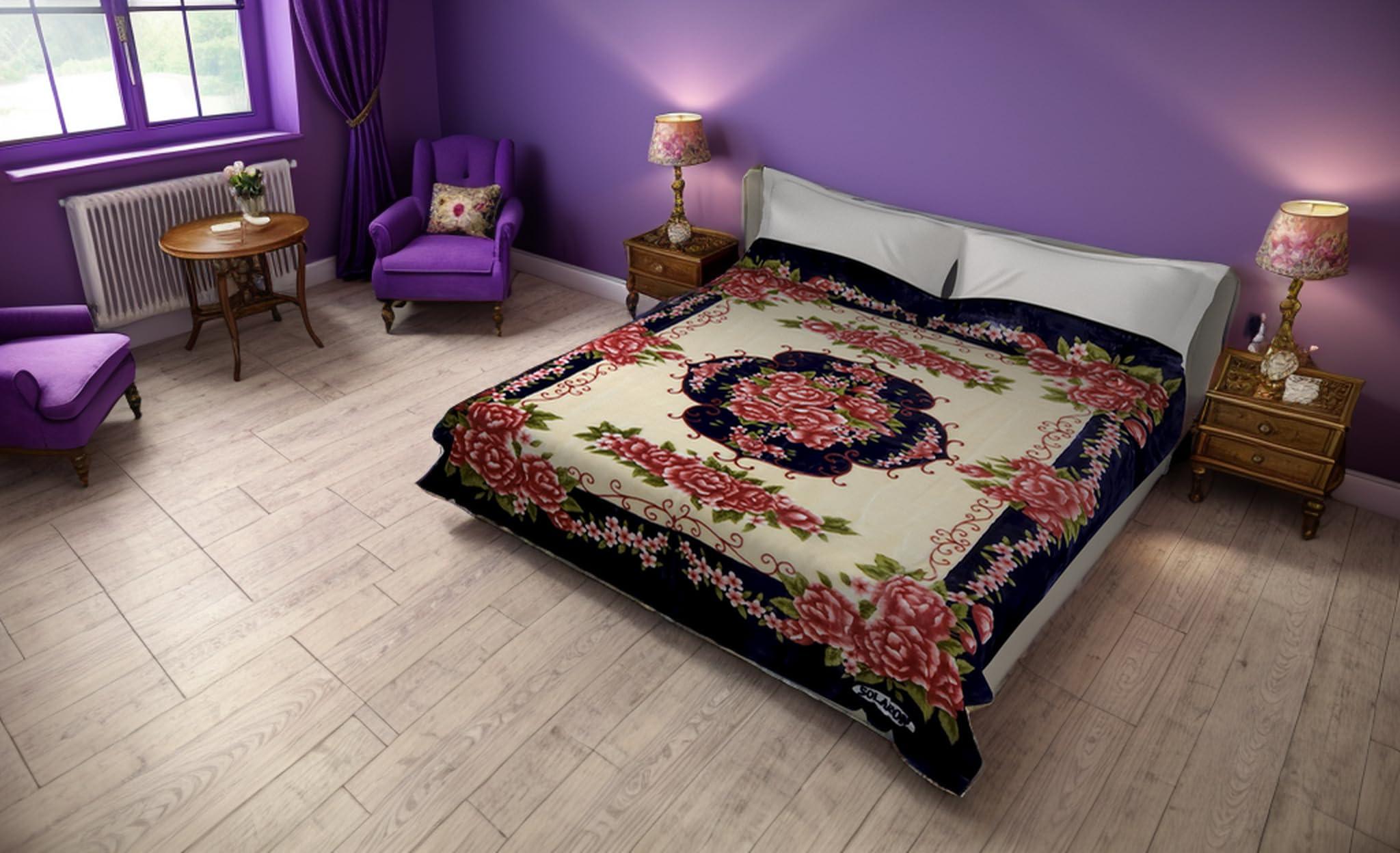 SOLARON SOLARON Korean Super Thick Heavy Weight Mink Blanket bed comforters bedspreads bedding comforter (King, 60 Flower Purple)