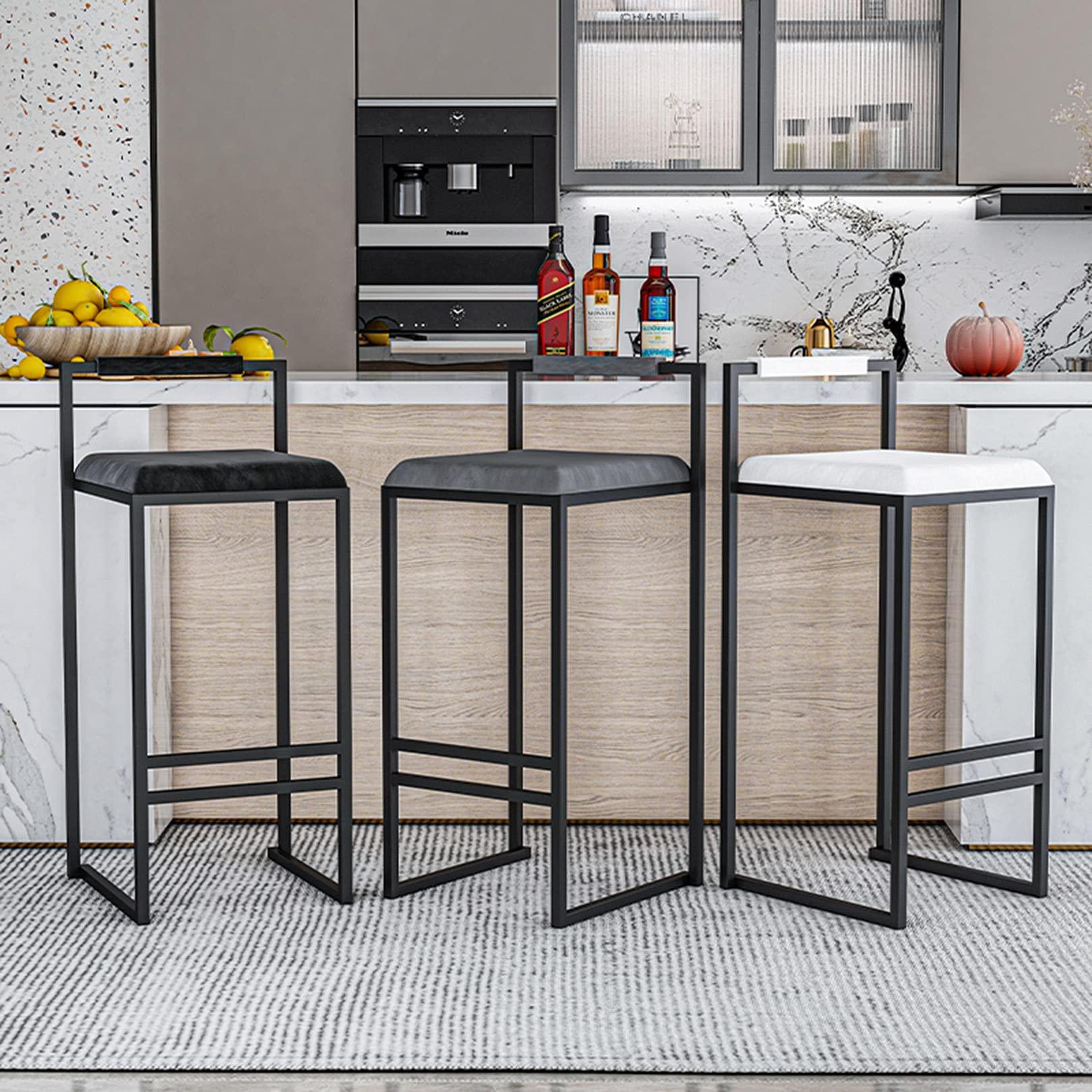 SYCARPET Bar Stools with Low Back Counter Stools for Kitchen Island, Dining Room and Living Room, Modern Designed Simple Square Pub Barstools(2pcs)