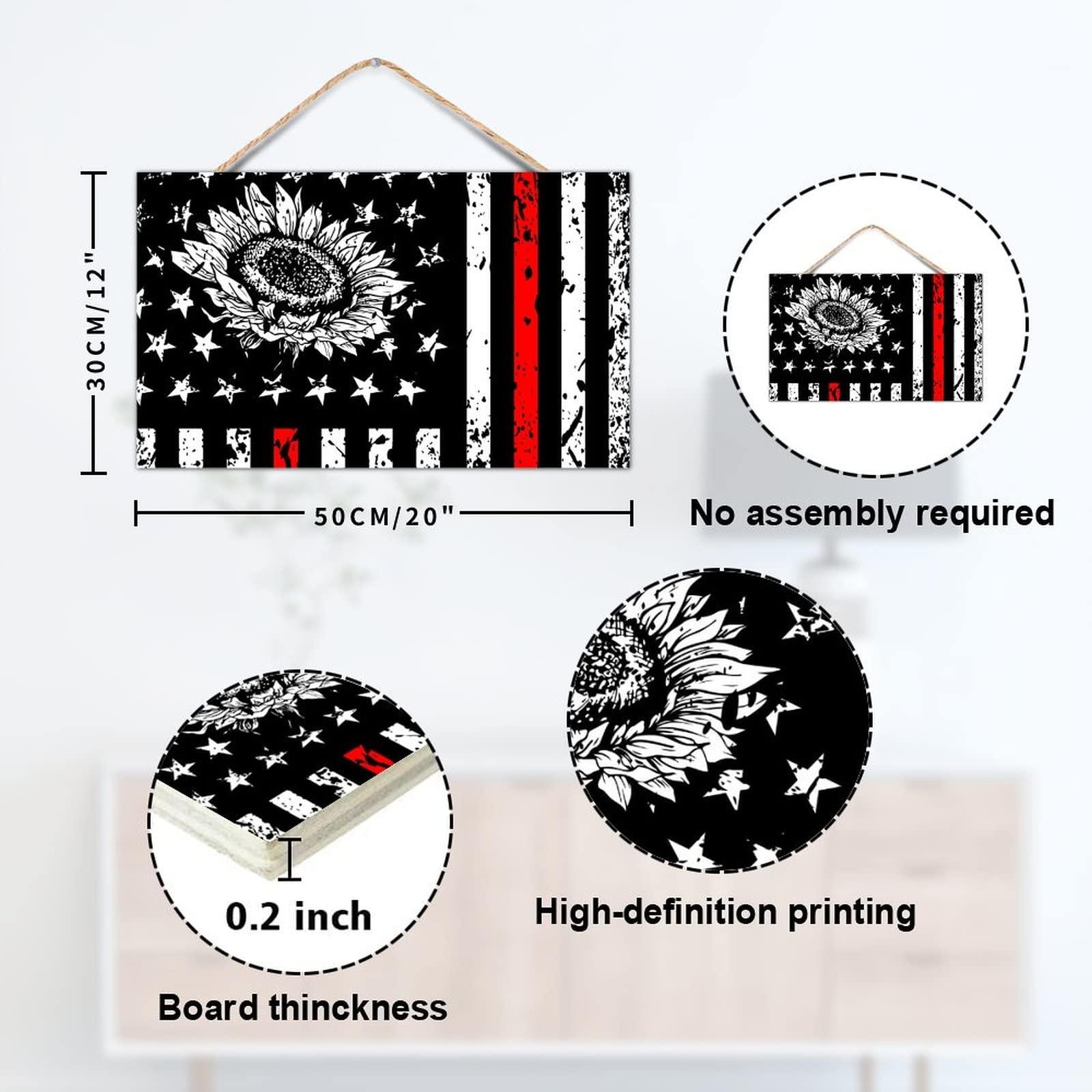 TEANFUN TEANFUN Sunflower American Flag Sign USA Country Wood Wall Decor Garage Patriots Man Cave Decorationgs Signs Military Hunting Art Bar Walls Poster Patriotic Wooden 12x20 Inch