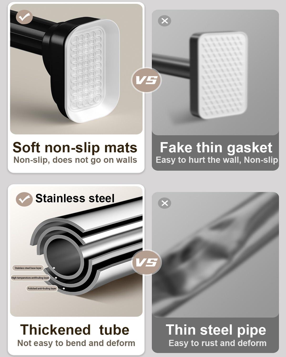 HomeLoft Basics Tension Shower Curtain Rod, 40 50 70 110 160 210 260 310 360 410cm Stainless Steel Anti-Slip Adjustable Curtain Rods Bathroom Rod, No Drilling, for Bathroom, Closet, Window, Room Divider(Black,410-500