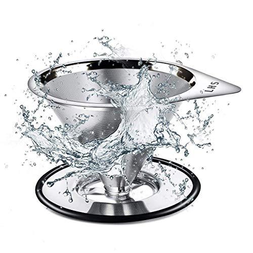 LHS LHS Pour Over Coffee Dripper Stainless Steel Coffee Filter Metal Cone Filter Paperless Reusable Coffee Filter Single Cup Coffee Maker 1-2 Cup With Non-slip Cup Stand and Cleaning Brush