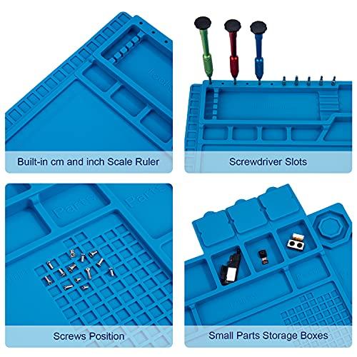 HPFIX Premium Heat Resistant 932F Blue Magnetic Repair Work Mat Large Silicone Soldering Mat for Soldering, Electronics, Computer Cellphone Repair, BGA Soldering Gun Iron Workbench Protection
